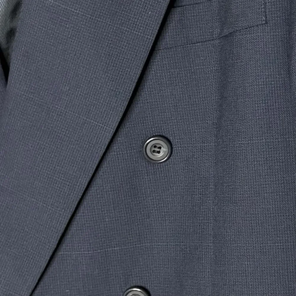 Vtg Oscar de la Renta Men’s Double Breasted Sport Coat Windowpane Navy Blue 46L
